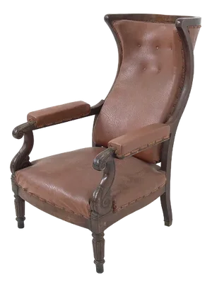 Antique French Armchair in Wood and Leather