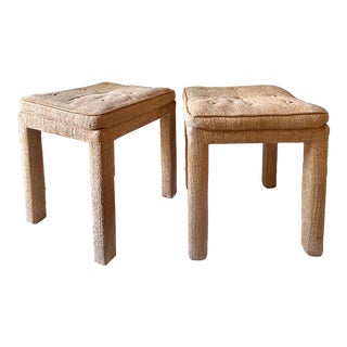 1970's Milo Baughman Style Tufted Upholstered Stools- a Pair For Sale