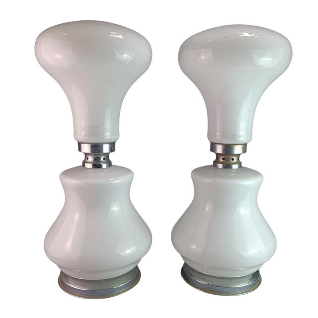Silver Large Murano Table Lamps from Mazzega, 1950s, Set of 2 For Sale - Image 8 of 8