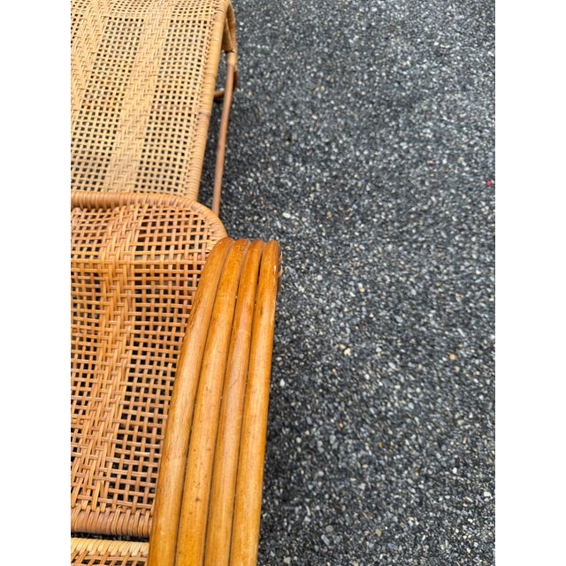 Vintage Rattan Reclining Lounge Chair With Pull-Out Ottoman For Sale - Image 9 of 11