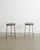 A rare pair of French mid century modern high bar stools in a blue decorative lacquered with a dark stained teak seatings...