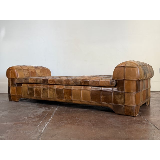 Animal Skin Vintage 1970s Patchwork Leather Daybed Sofa For Sale - Image 7 of 15