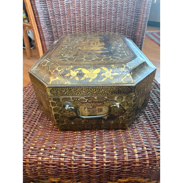 Paint Antique Chinese Export Qing Dynasty Sewing Box For Sale - Image 7 of 10