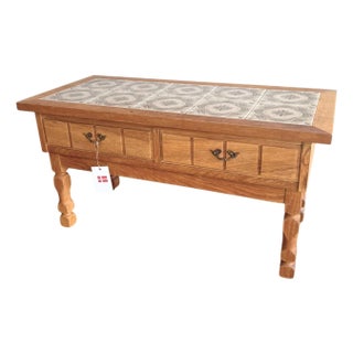 Danish Carved Oak & Tile Hall Chest by Henning Kjærnulf, Attributed For Sale