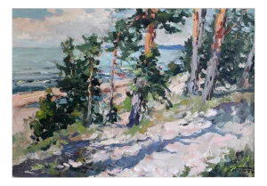 Edgars Vinters, Pine Trees on the Seashore, 1981, Oil on Cardboard