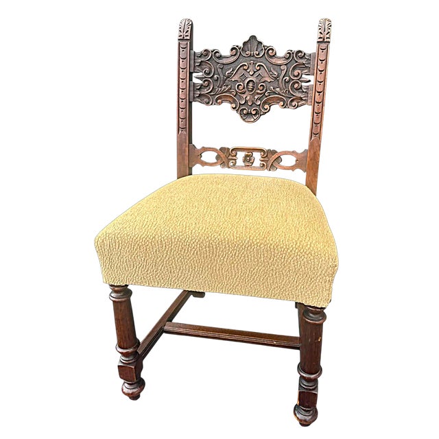 Baker Furniture Company Baker Furniture Attributed 1920s Antique Carved Walnut Renaissance Revival Dining Chairs With New Kravet Seat Upholstery - Set of 4 For Sale - Image 4 of 8