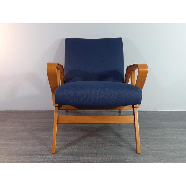 Wood Set of Mid-Century Czech Armchair with Stool by Frantisek Jiràk for Tatra, 1960s For Sale - Image 7 of 18