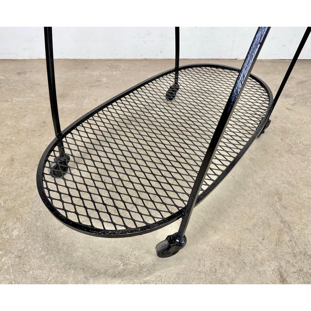 1960’s Mid Century Modern Oval Outdoor Wrought Iron “Pinecrest” Bar Cart by Russell Woodard For Sale - Image 9 of 10