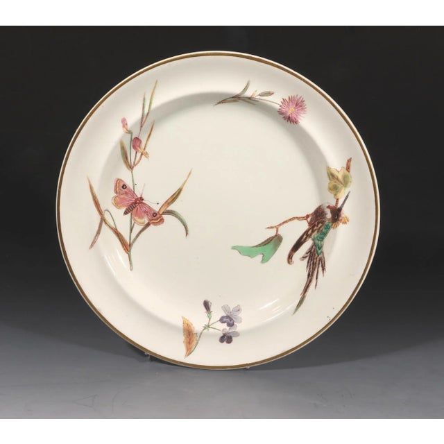 Wedgwood Wedgwood Creamware Hummingbird, Butterfly and Flowers Plates, Pattern No. 7961, Set of Three Etruria, Staffordshire, Dated 1868 For Sale - Image 4 of 12