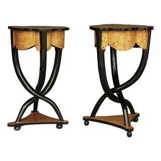 Italian Burl and Birch Wood Side Tables, 1950s, Set of 2 For Sale