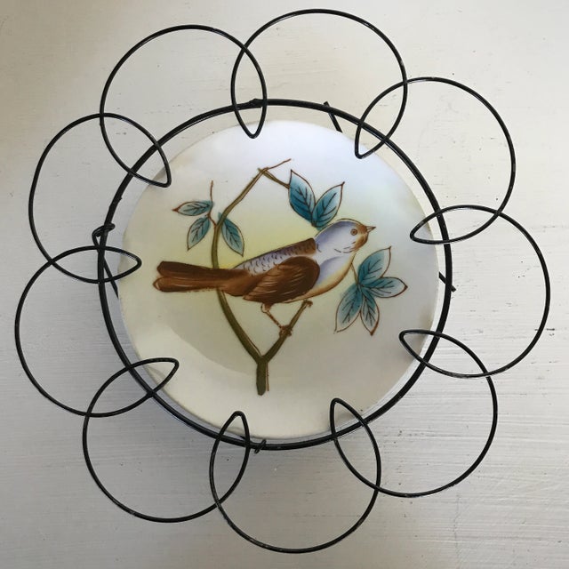Red Hand Painted Birds on Porcelain Plates in Floral Pattern Wire Frame - Set of 3 For Sale - Image 8 of 13