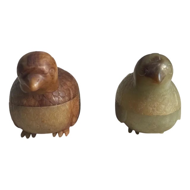 Jade Bird-Shaped Boxes, 1800s, Set of 2 For Sale
