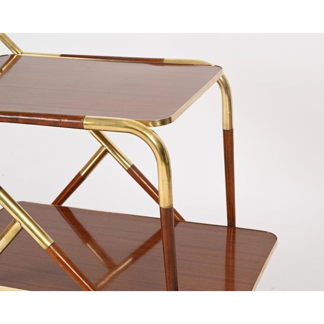 Mid-Century Brass and Wood Bar Cart by Cesare Lacca, Italy, 1950s For Sale - Image 9 of 16