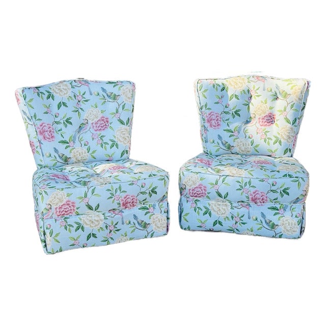 Vintage Slipper Chairs, Newly Upholstered For Sale