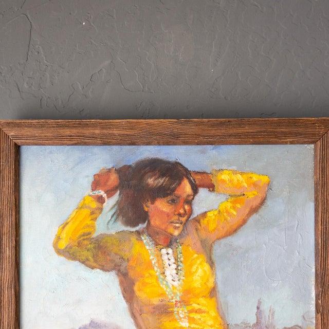 Figure Painting of a Girl in Yellow on a Soutwestern Mesa Landscape For Sale - Image 4 of 14