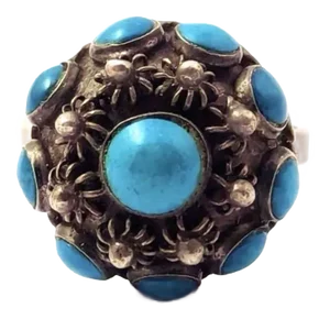 Vintage Sterling Silver and Turquoise Bohemian Style Ring