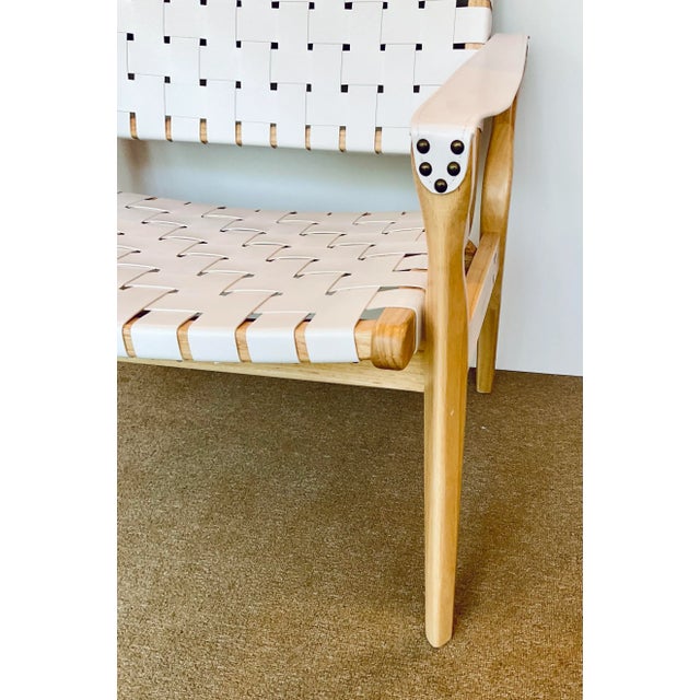 Organic. Modern White Vinyl Straps Natural Wood Lounge Chair For Sale In Atlanta - Image 6 of 7