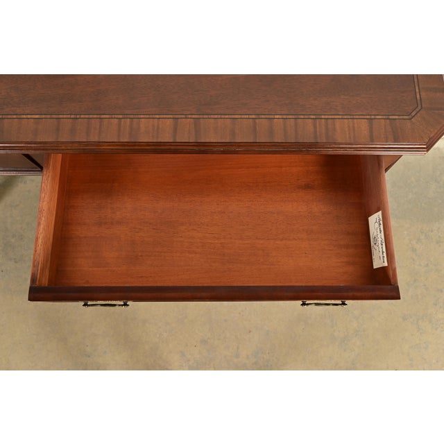 Wood Chippendale Carved Banded Mahogany Console Table by Craftique For Sale - Image 7 of 16