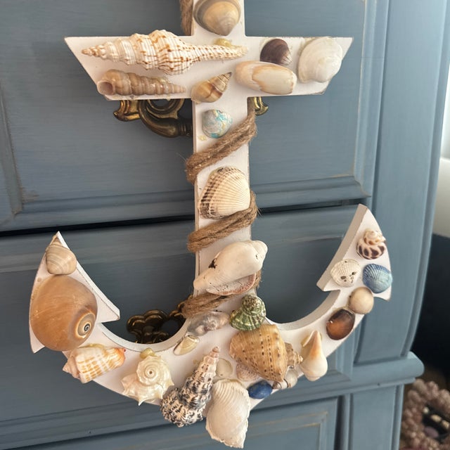 Coastal Folk Art Seashell Encrusted Anchor Wall Sculpture For Sale - Image 4 of 11