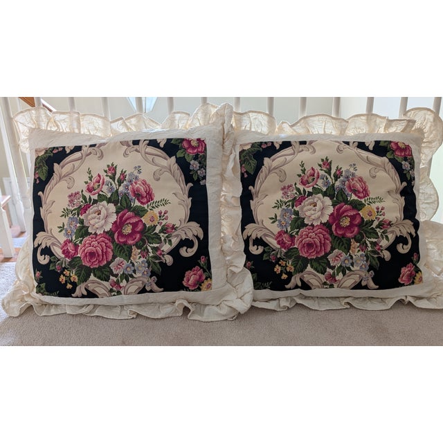 Incredible PAIR VINTAGE HANDMADE PILLOW SHAMS with Ruffled Flange Detail