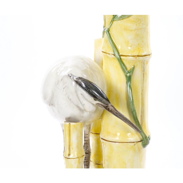 Mid-Century Modern Italian Hand-Painted Majolica Heron Figurative Sculpture For Sale - Image 10 of 14