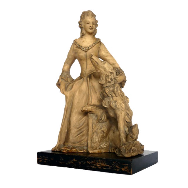 Italian Art Deco Earthenware Lady and Greyhound, 1930s For Sale