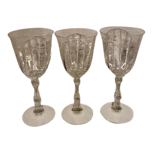 Vintage Fostoria Meadow Rose Crystal Water Goblets- Set of 3