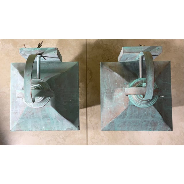 Turquoise Pair of Vintage Solid Brass Lanterns - Timeless Elegance for Your Home For Sale - Image 8 of 10