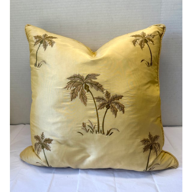 Contemporary Golden Yellow Palm Tree Silk Throw Pillows- Set of 2 For Sale - Image 3 of 6