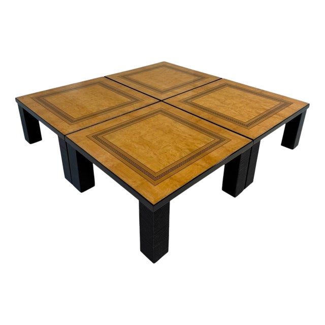 Large Modular Coffee Table with Four Matching Elements with Wood Inlay, 1980s, Set of 4 For Sale