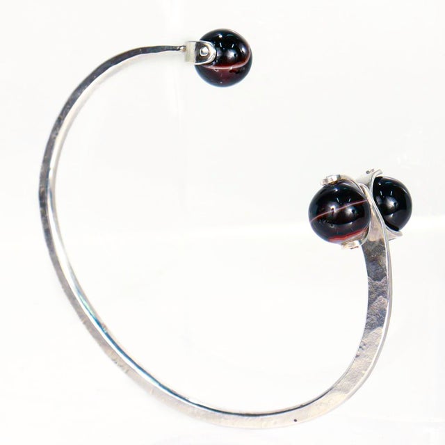 Modern Modernist Sterling Silver & Banded Agate Bead Cuff Bracelet For Sale - Image 3 of 12
