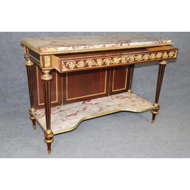 French Exceptional 19th Century French Louis XVI Style Marble-Top Console Table With Ormolu Accents For Sale - Image 3 of 18