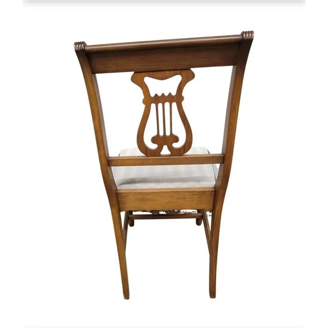 Brown Set of Six 1930s Refinished Lyre-Back Mahogany and Upholstered Dining Chairs For Sale - Image 8 of 12