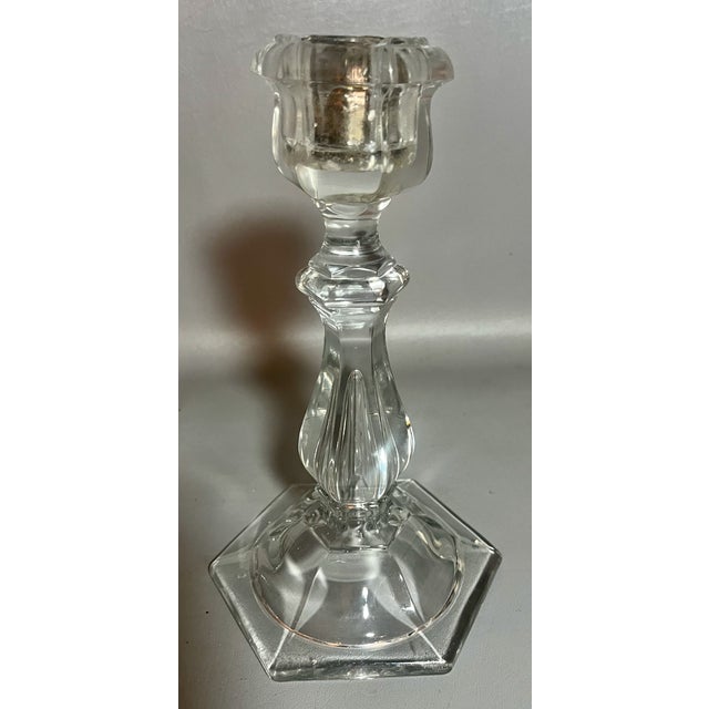 Pair Heisey Crystal Candelabra Lusters 40 Faceted Prisms 1930s "Old Williamsburg" For Sale - Image 4 of 8
