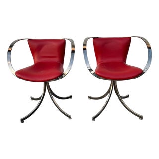1970s Pair of Modern Chromed Steel Scoop 360 Swivel Chairs For Sale