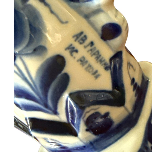 Blue Vintage Russian Gzhel Blue & White Horse-Form Candlesticks – A Pair For Sale - Image 8 of 9