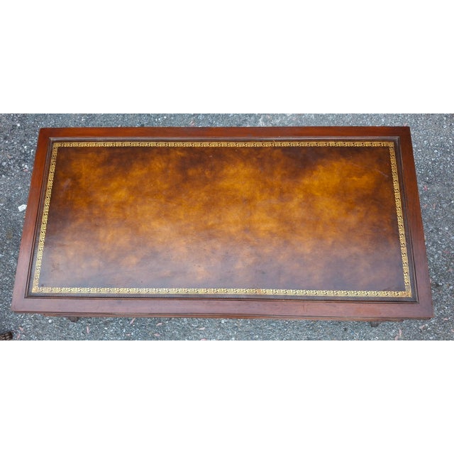 Brown 1940s English Regency Style Tooled Leather Inset Mahogany Two-Tier Coffee Table For Sale - Image 8 of 15