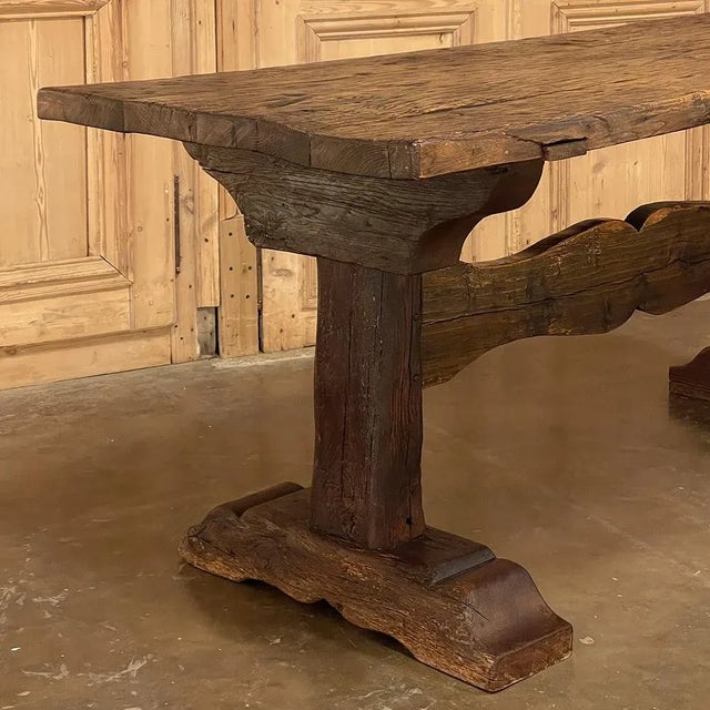 Wood 19th Century Rustic Farm Trestle Table For Sale - Image 7 of 13