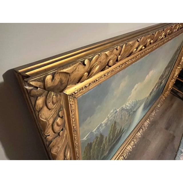 Wood Antique Oil Painting of Lake Garda Italy by Edward Andreas Roth For Sale - Image 7 of 13