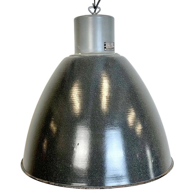 Large Industrial Dark Grey Enamel Factory Lamp from Elektrosvit, 1960s For Sale - Image 18 of 18