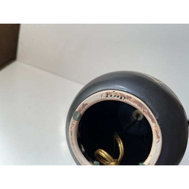 Danish Modern Satin Black Ceramic Table Lamp by Aino Grib, 1980s For Sale - Image 6 of 9