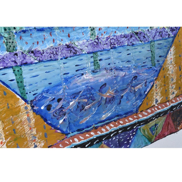 Contemporary Painted Quilted Textile Art on Canvas in Cerused Frame For Sale - Image 9 of 12