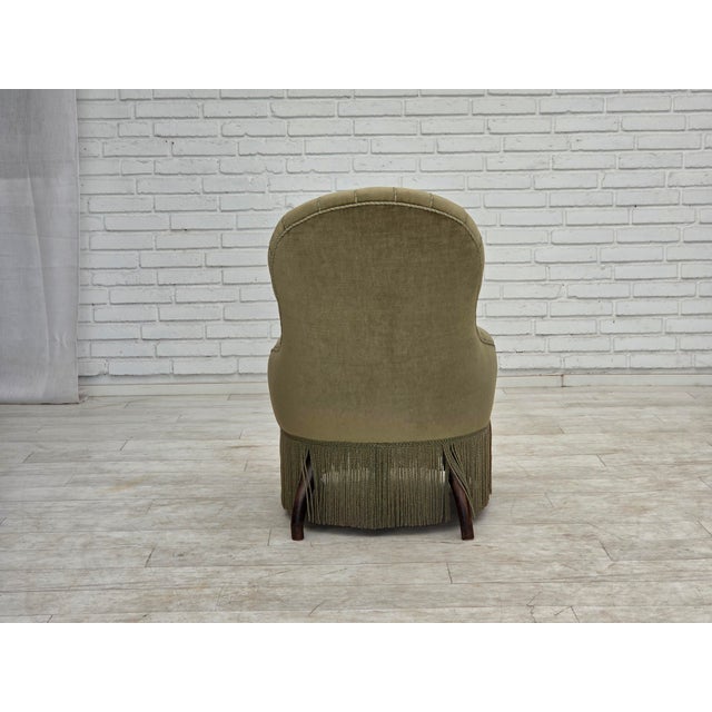 Danish Easy Chair in Green Furniture Velour, 1960s For Sale - Image 9 of 16