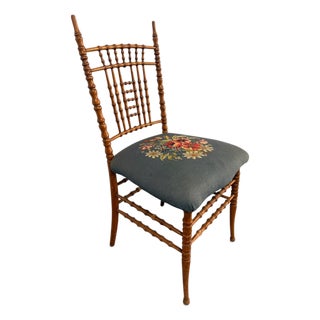 Antique Napoleon III Faux-Bamboo Turned Spindle Side Chair With Floral Needlepoint Seat For Sale