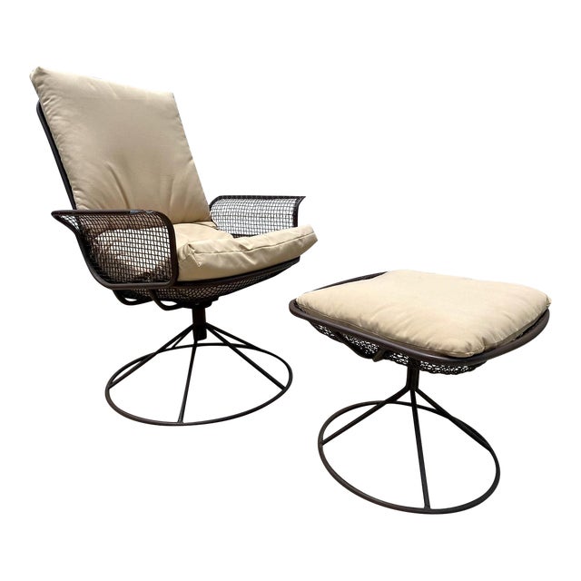 Vintage MidCentury Wire Mesh Swivel Chair and Ottoman Chairish