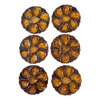 French Brown Oyster Plates, S/6 For Sale