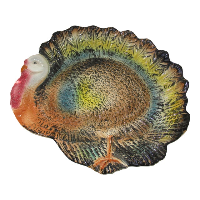 Vintage Bresolin Italy Hand Painted Thanksgiving Turkey Platter For Sale