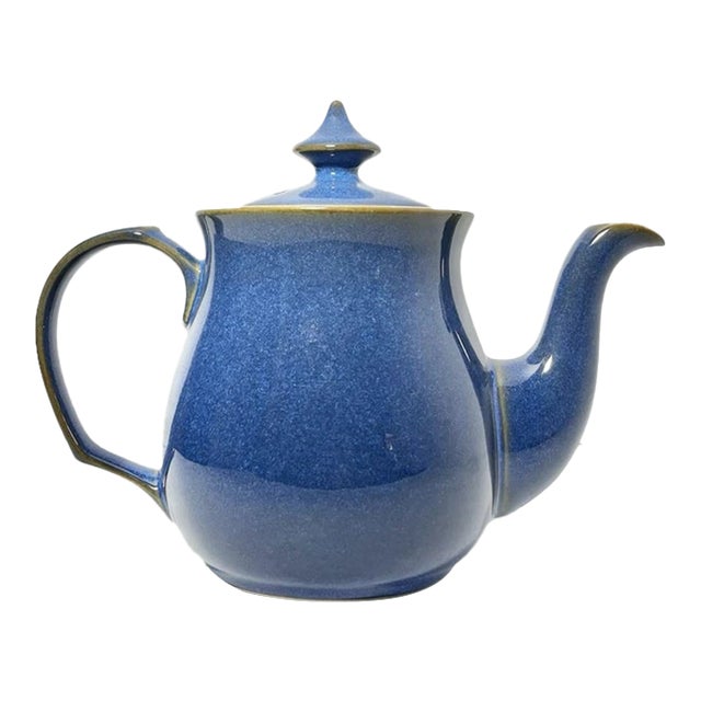 1990s Denby “Imperial Blue” Stoneware Teapot & Lid For Sale
