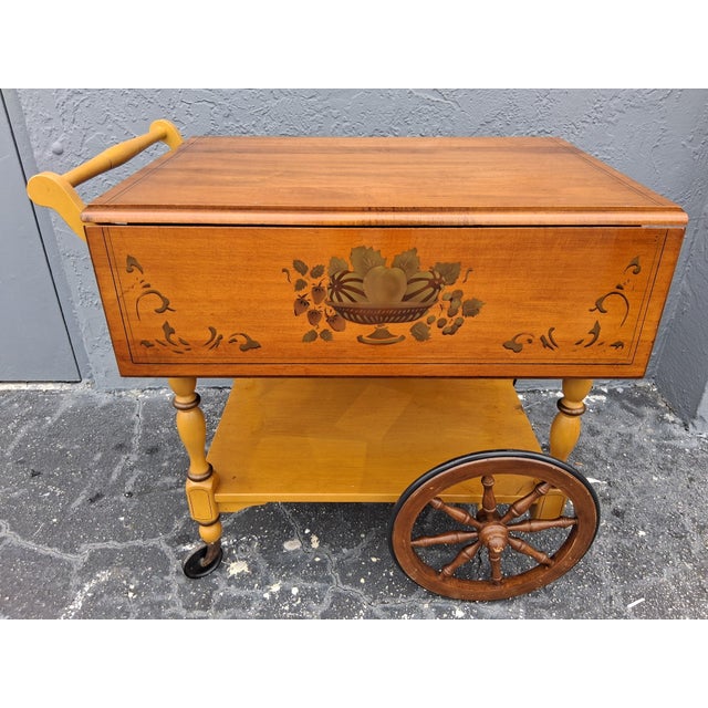 1940's Traditional Style Rolling Trolley Dry Bar Cart by Heywood Wakefield For Sale In Miami - Image 6 of 12