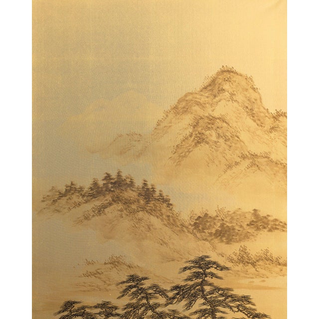 Japanese Two Panel Screen: Rural Mountain Landscape For Sale - Image 4 of 13